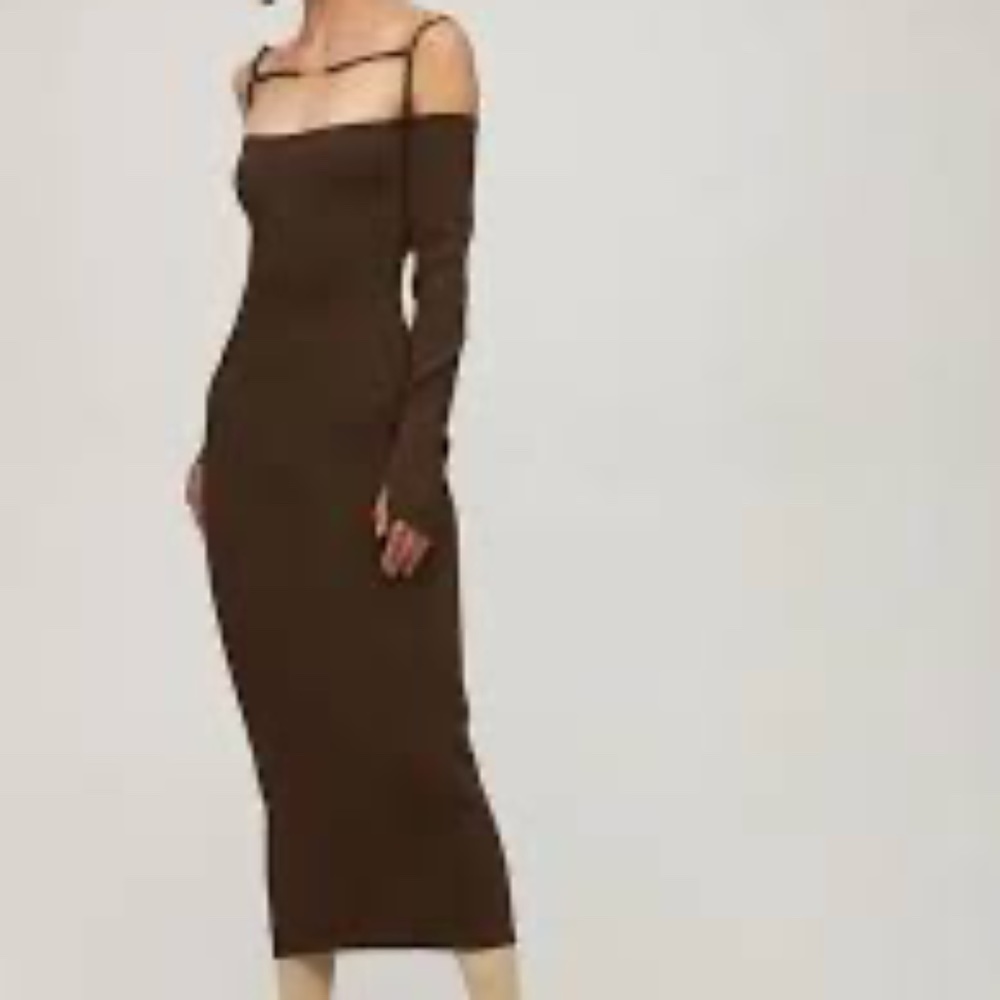 Jacquemus La Robe Sierra Brown Ribbed Midi Dress sz XS
